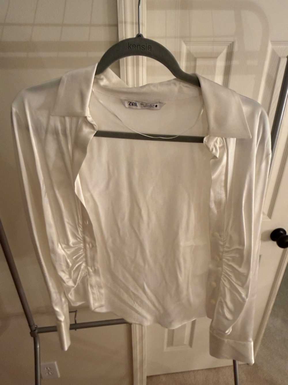 Zara White Satin Button-Down Blouse